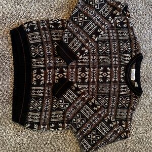 Elegant Black and Brown Patterned Crewneck Sweater